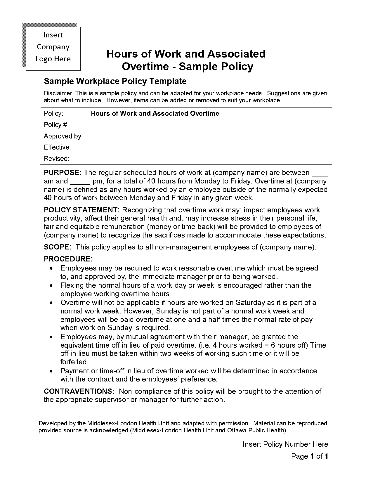 hours of work policy sample